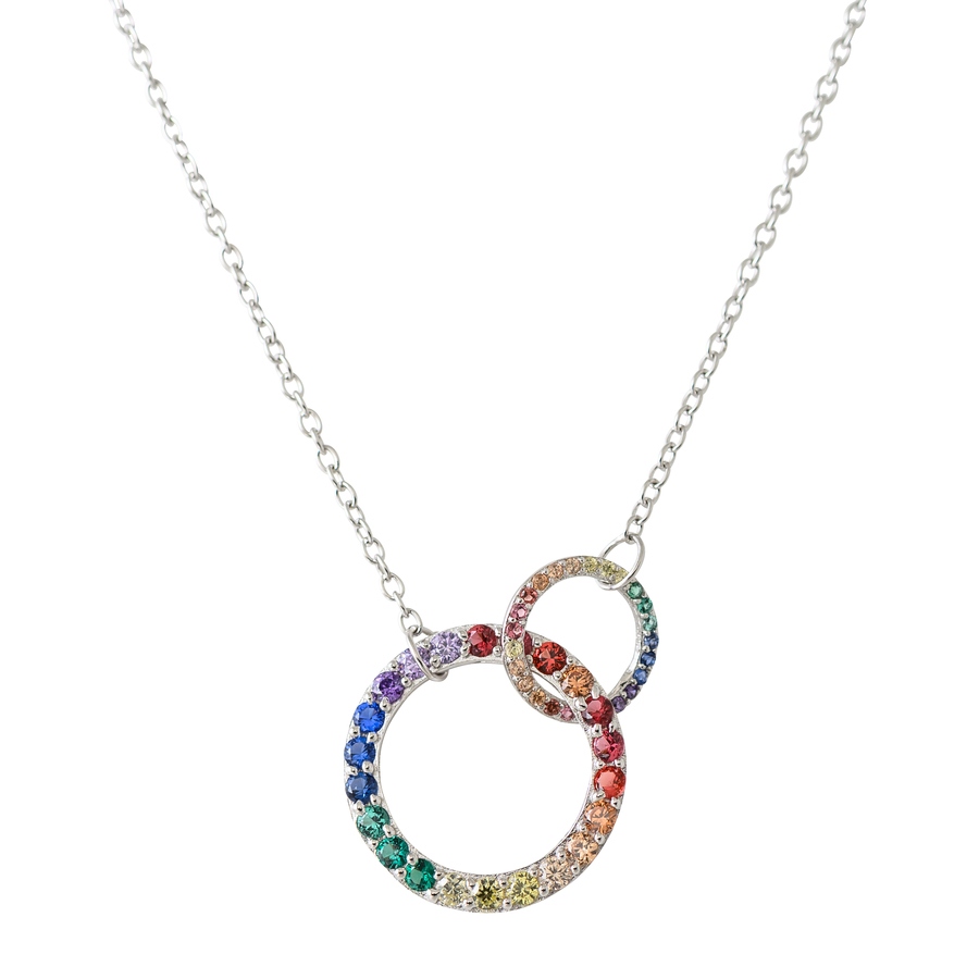 Sterling Silver Rainbow CZ Interlocking Circles Necklace RN-1482